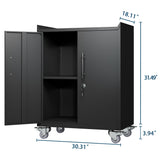 2 Door Tool Cabinets For Garage, Lockable Garage Storage Cabinet, Locking Storage Cabinet With Wheels, Rolling Tool Chest - Black