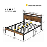 Metal Platform Bed Frame With Wooden Headboard And Footboard With USB Liner, No Box Spring Needed, Under Bed Storage