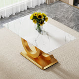 Modern Minimalist Rectangular Dining Table For 6 - 8 People With Brackets And Aureate Base - Gold