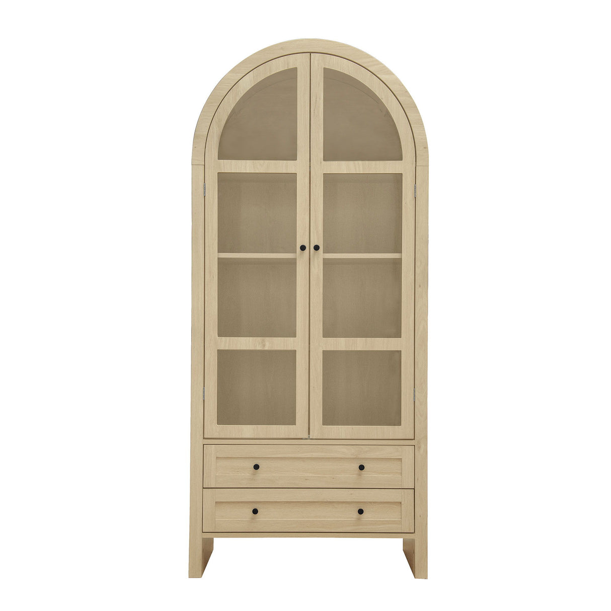 Tall Arched Kitchen Pantry, Modern Farmhouse Wood Kitchen Storage Cabinets, Arched Storage Display Cabinet With Adjustable Shelves, Versatile Cupboard For Kitchen, Dining Room, Living Room - Natural