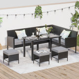 7 Piece Outdoor Furniture Set Waterproof Cushions Glass Table