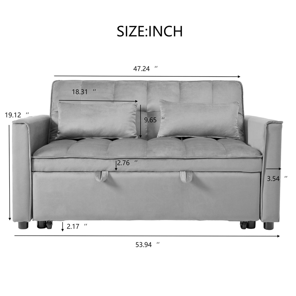 3 In 1 Pull Out Couch Convertible Sofa Bed With Reclining Backrest