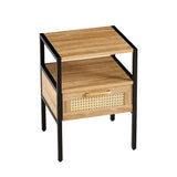 Rattan End Table With Drawer, Modern Nightstand, Metal Legs, Side Table For Living Room, Bedroom