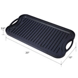 Pre Seasoned Cast Iron Reversible Rectangular Grill / Griddle - Black