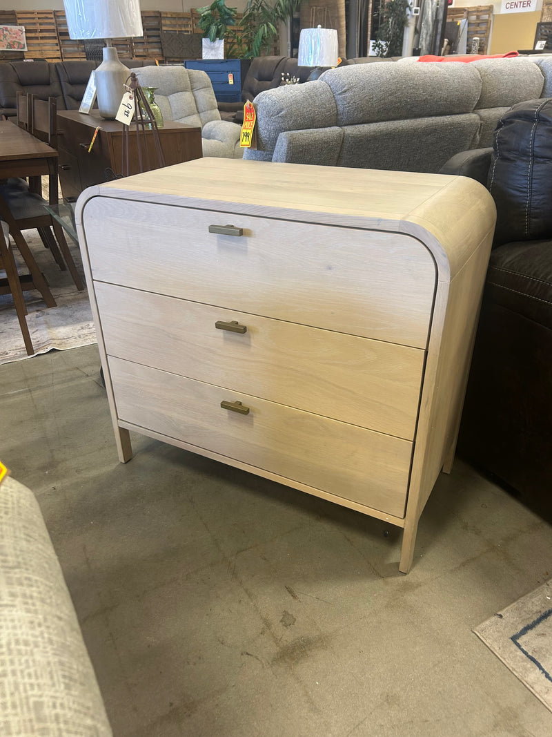 Brooke 3-Drawer Oversized Nightstand with iron pulls.