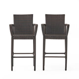 Outdoor Rattan Wicker Bar Chair With Metal Frame - Brown