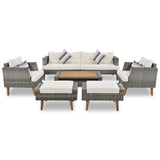 6 Pieces All Weather Sofa Set, Outdoor Rattan Sofa With Double Cushions