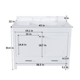 43" Bathroom Vanity With Artificial Marble Carrara Top Set, Multi Functional Cabinet With Doors And Drawer - White