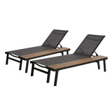Waterloo - Chaise Lounge With Attached Wood Side Table (Set of 2) Adjustable Eucalyptus Wood And - Gray / Black