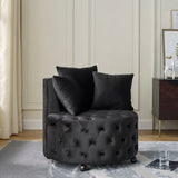 Modern Upholstered Swivel Chair With Button Tufted Design And Movable Wheels