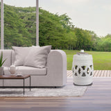 Elegant Glazed Ceramic Drum Stool Indoor / Outdoor Side Table Accent Garden Stool - White