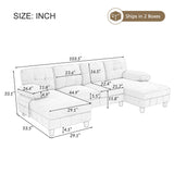 U-Shaped Sectional Sofa 103.5" Black Chenille Fabric Couch With Dual Chaise Lounges, Storage Pockets, Armrest Pillows