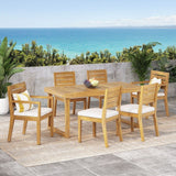 Outdoor 7 Piece Dining Set With Cushions - Sandblasted Natural / Beige
