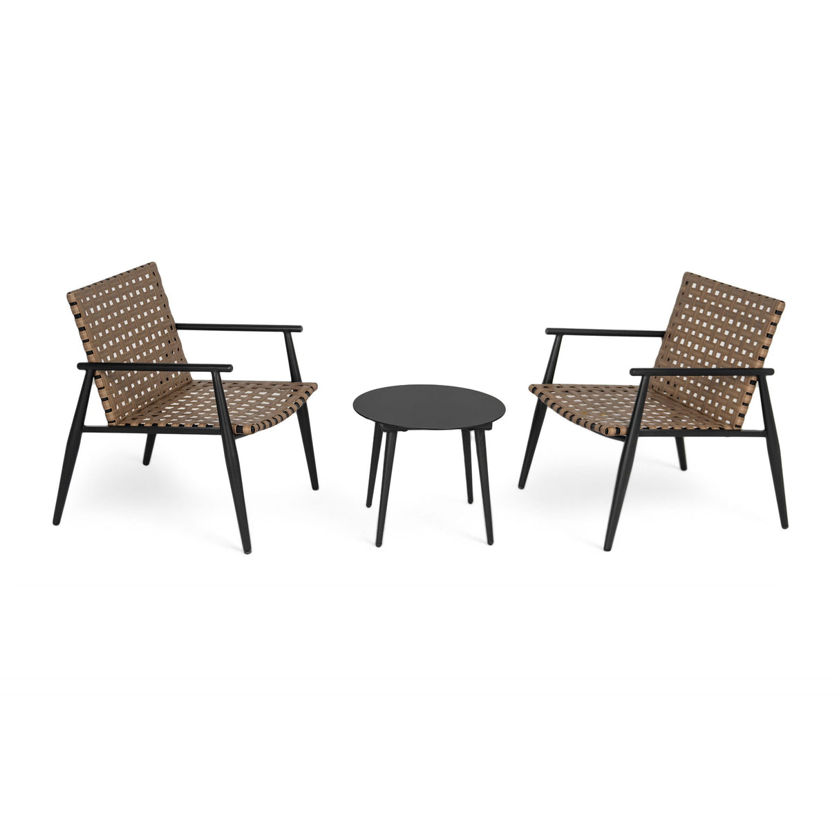 Outdoor Chat Set, 2 Chairs & Side Table - Black / Brown