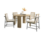 Bowen - Round Dining Table With Cream Color Upholstered Chairs (Set of 5) - Oak Finish