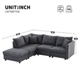 Modern Sectional Sofa With Vertical Stripes, 2 Pillows, 5 Seat Couch With Convertible Ottoman, Various Combinations, L-Shape Indoor Furniture For Living Room