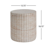 Elegant Outdoor / Indoor Lightweight Concrete Side Table With Travertine - Beige
