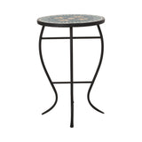 Outdoor Side Table With Tile Mosaic Table Top - Black