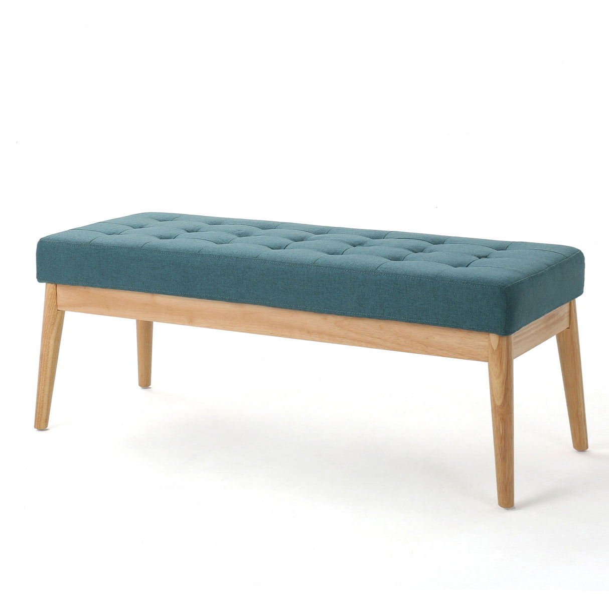 Vibratory - Button Tufted Upholstered Ottoman With Splayed Wooden Legs - Teal / Natural