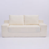 Loveseat Sofa, Comfortable Deep Seat Sofa Bed, Modern Small Corduroy Couch For Living Room Bedroom,Reversible Cushion With Pillows,No Assembly Required,White