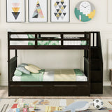 Stairway Bunk Bed With Storage And Guard Rail For Bedroom