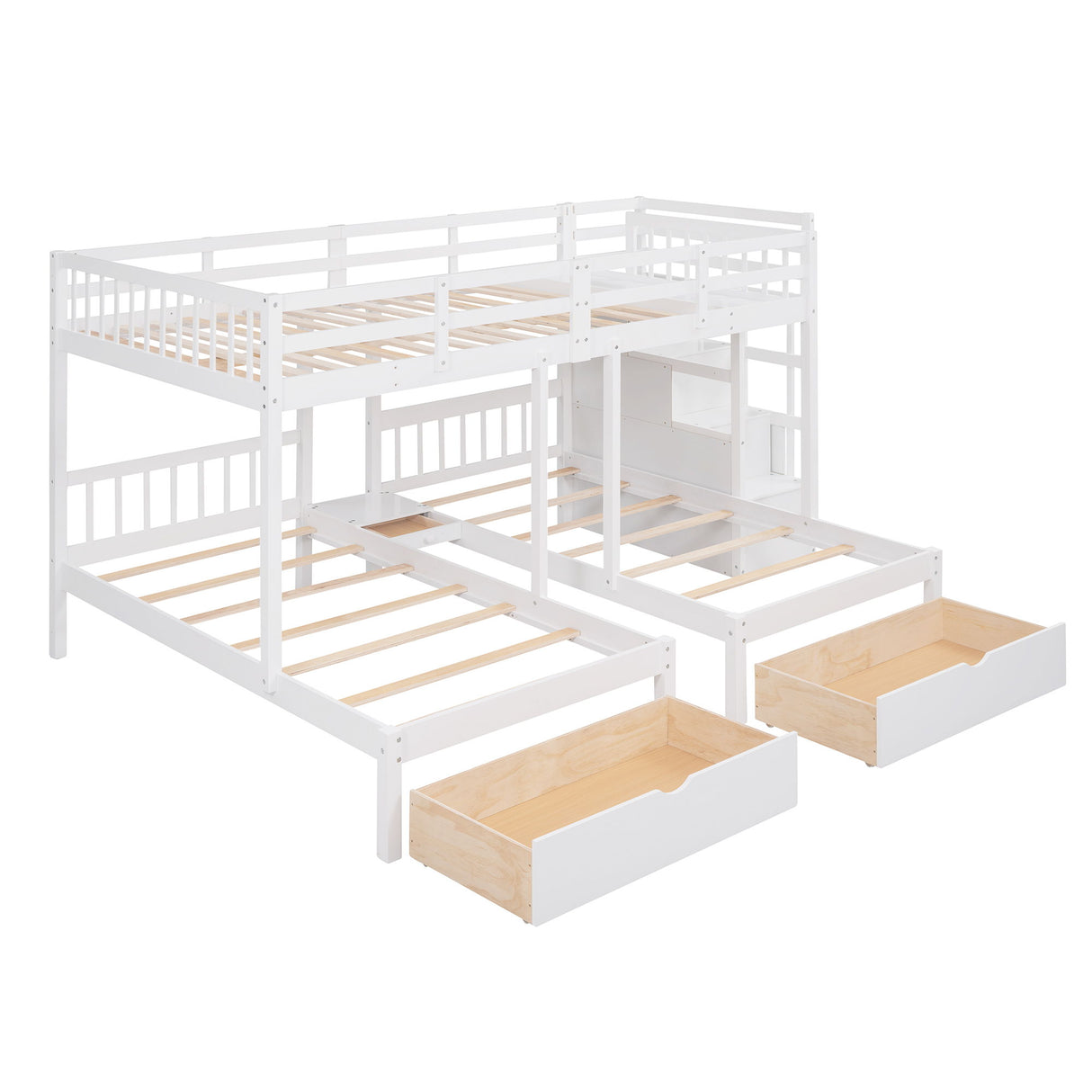 Multifunctional Triple Bunk Bed With Drawers And Guardrails