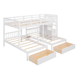 Multifunctional Triple Bunk Bed With Drawers And Guardrails