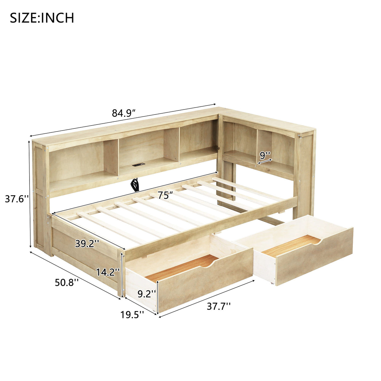 Daybed With 2 Storage Drawers, Storage Cabinets, USB Ports