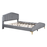 Platform Bed With Thick, Stylish Stripe Decorated Bedboard And Elegant Leg