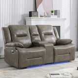 2 Seater Home Theater Recliner Manual Recliner Chair With A LED Light Strip Two Cup Holders And A Storage Box For Living Room