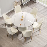 Modern Artificial Stone Round Plywood Base Dining Table, Can Accommodate 6 People, (Not Including Chairs) - White / Beige