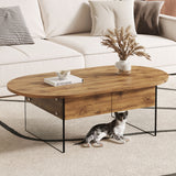 Elegant Coffee Table With Double Drawers And Transparent Glass Sides - Wood