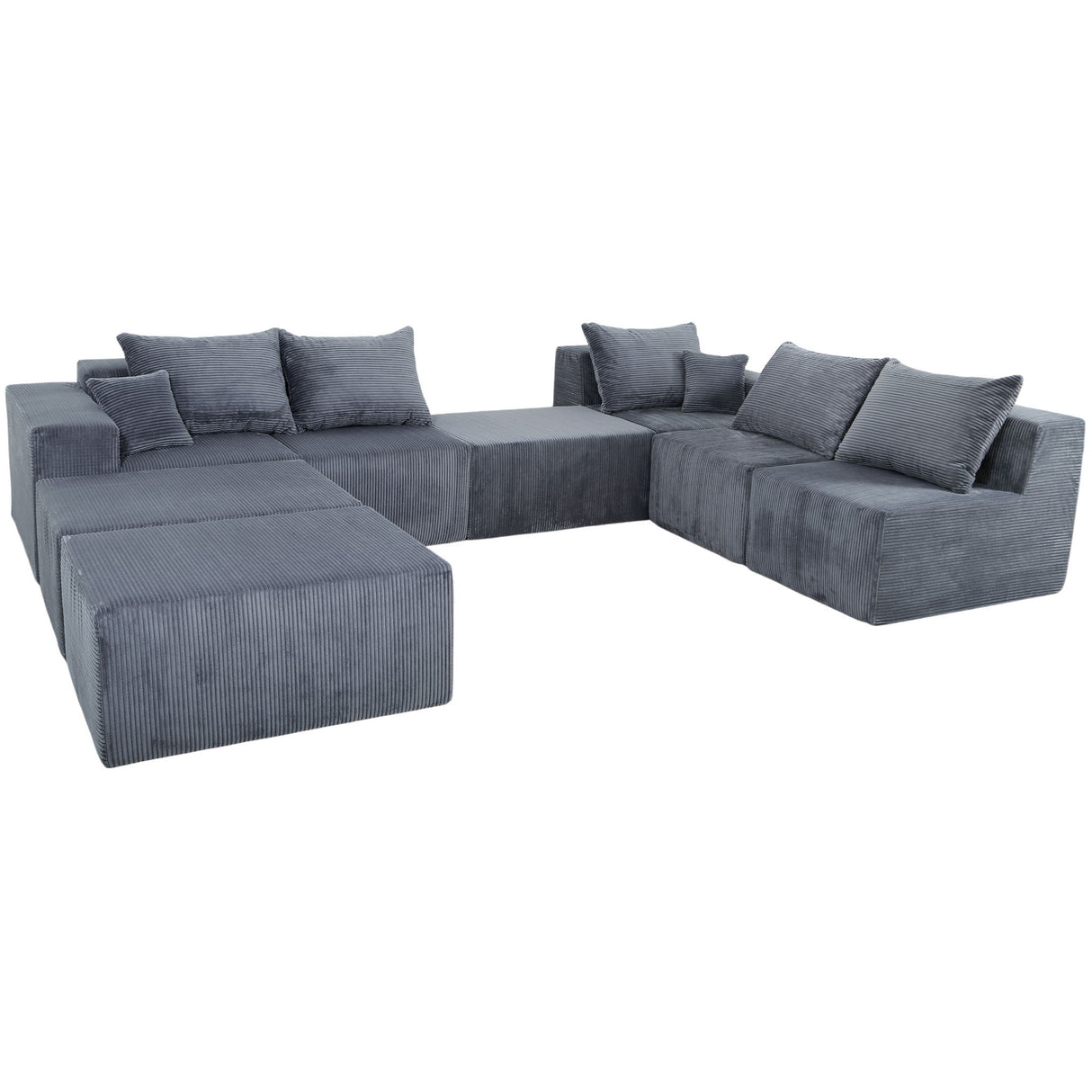 Luxury 8 Piece Modular U Shaped Sectional Sofa With Oversized Chaise Lounge And Bed Corduroy Upholstery