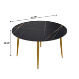 Modern Artificial Stone Round Dining Table With Golden Metal Legs, Can Accommodate 6 People - Black