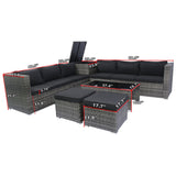 8 Piece Patio Sectional Wicker Rattan Outdoor Furniture Sof Set With One Storage Box Under Seat And Cushion Box - Gray / Black