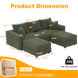 Deep Seat Convertible Sofa With Soft Pillows And Ottomans
