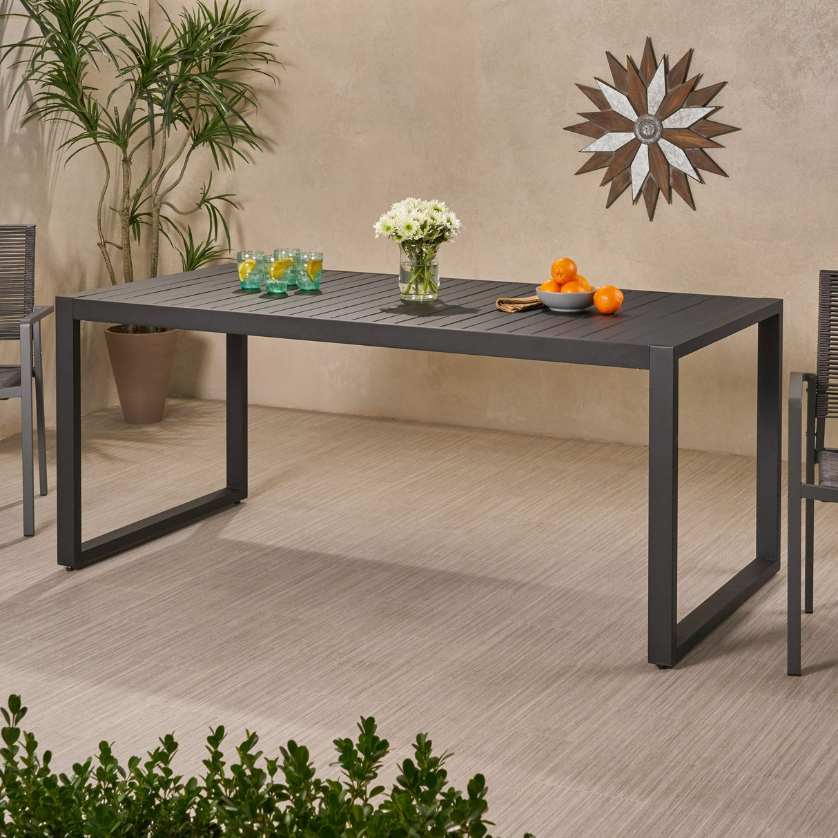 Modern Outdoor Aluminum Rectangular Dining Table With Slatted Top