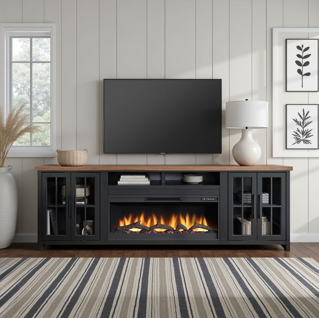 Essex - Fireplace TV Stand Console For TVs Up To 100" - Black, Whiskey