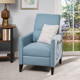 Repose Upholstered Recliner Chair With Nailhead Trim And Side Pocket - Light Blue