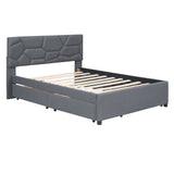 Upholstered Platform Bed With Brick Pattern Headboard And Twin Long Size Trundle