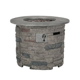 Transitional Outdoor 32" Round Propane Fire Pit Table, Lightweight Concrete Construction - Stone Gray