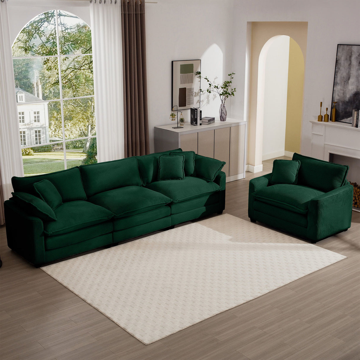 Elegant Corduroy Oversized Sectional Sofa Set With Deep Seats And Flexible Layout