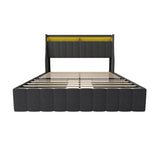 Bed With LED Lights, 4 Drawers, Winged Headboard Upholstered