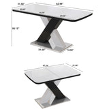 Rectangle Dining Table, Stretchable, Table Top With X Shape And Legs And Base - White / Black