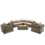 Rattan Wicker Patio Set With Cushions And Concrete Fire Pit