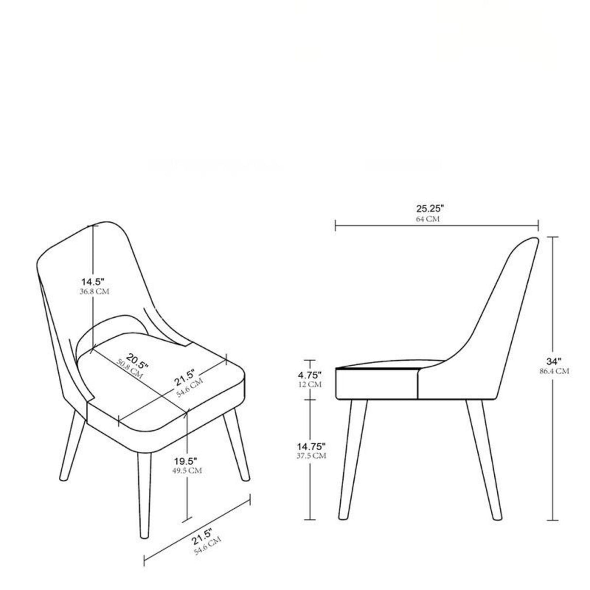 Dining Side Chair Upholstered Textured Fabric (Set of 2) - Navy