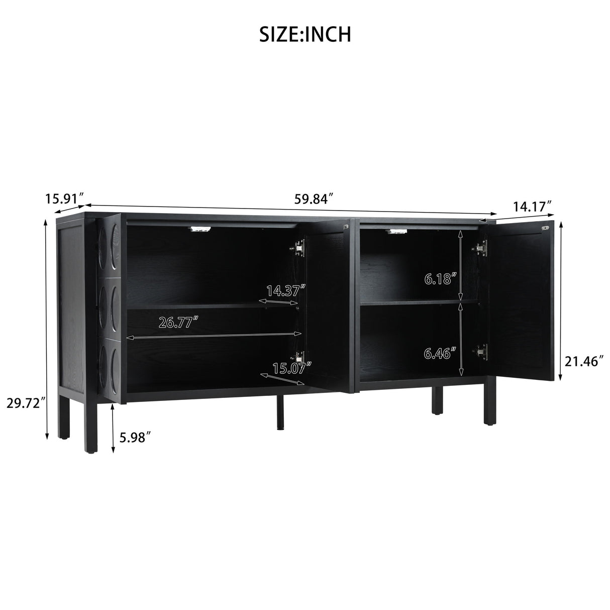 Stylish Storage Cabinet Sideboard With Unique Geometric Circle Door Design - Black