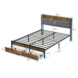Modern Bed Frame With LED Lights, Upholstered Headboard, USB Charging