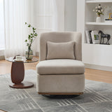 Wide Modern Chenille Cushioned Armless Metal Base 360° Swivel Chair With Pillow