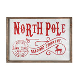 Iron / Wood North Pole Trading Company Wall Sign, For Christmas Holiday Table Wall Decor - White / Red